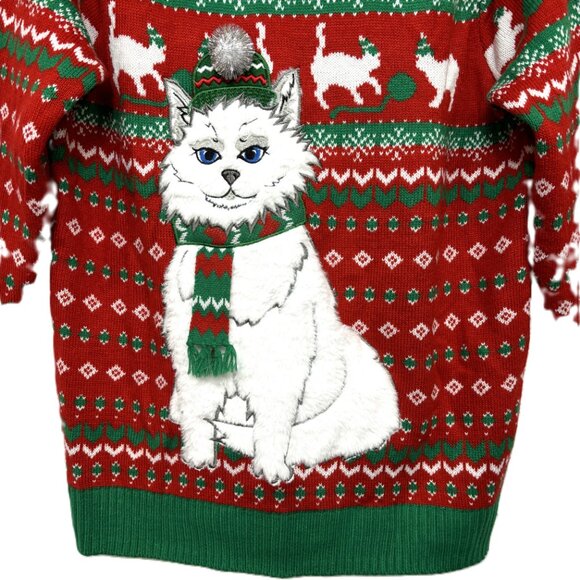 White Cat Diva Ugly Christmas Sweater Size Large  by Holiday Hype - Picture 2 of 9